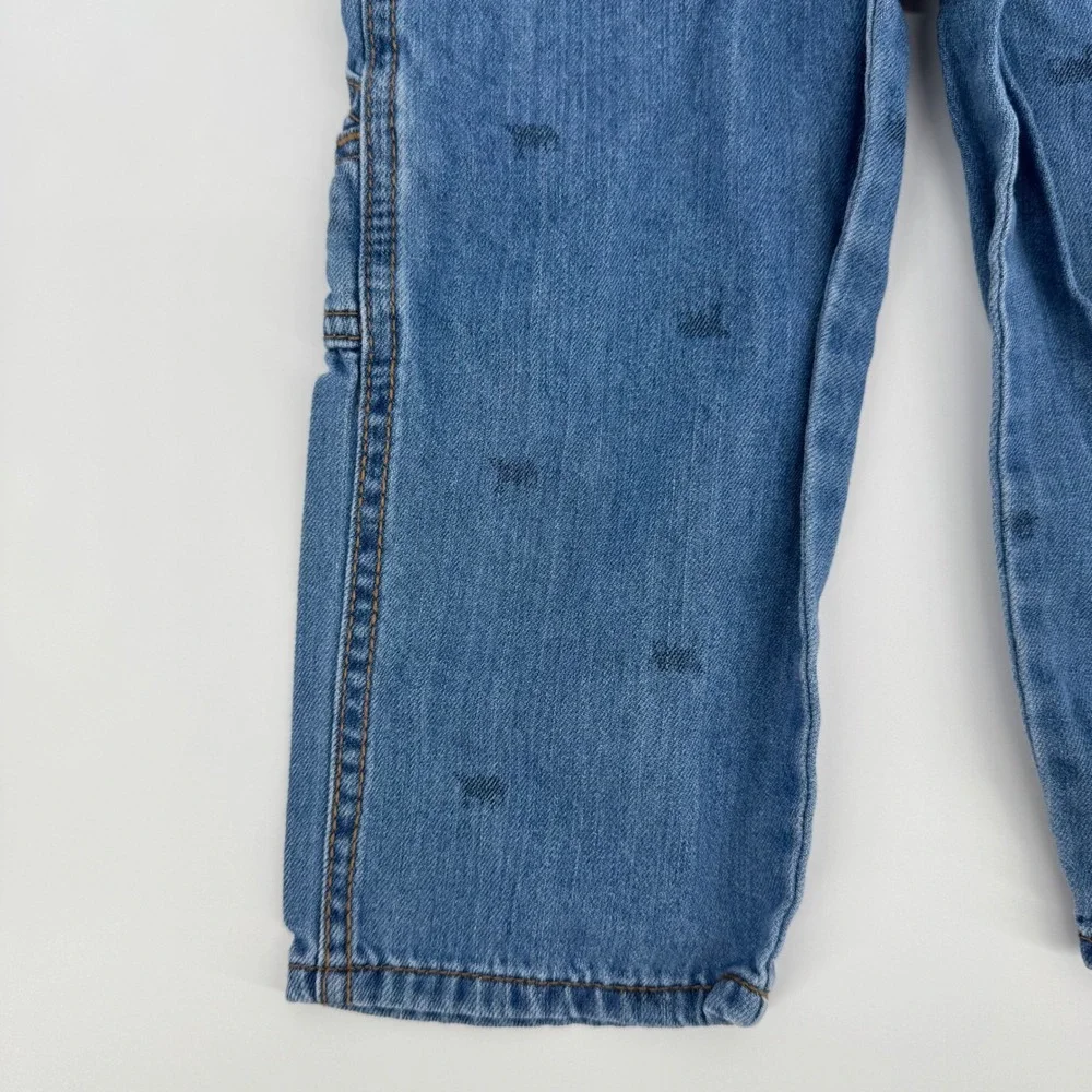 OshKosh B'gosh Denim Overalls Toddler 3T Blue Jean Vestbak Animal Print‎